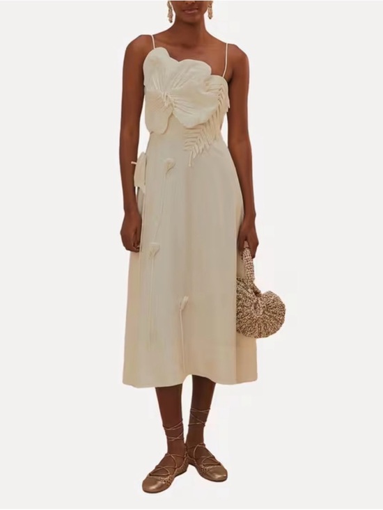 FARM Rio Dresses & Skirts - FARM Rio Cream Midi Dress with Floral Appliqué